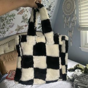 Fuzzy Checkered Tote